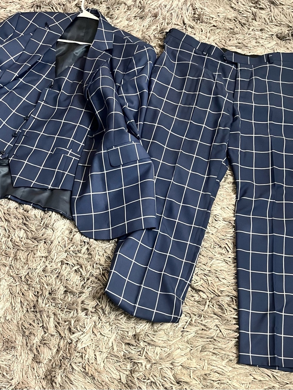 Amazon Men's Navy Windowpane Suit Set